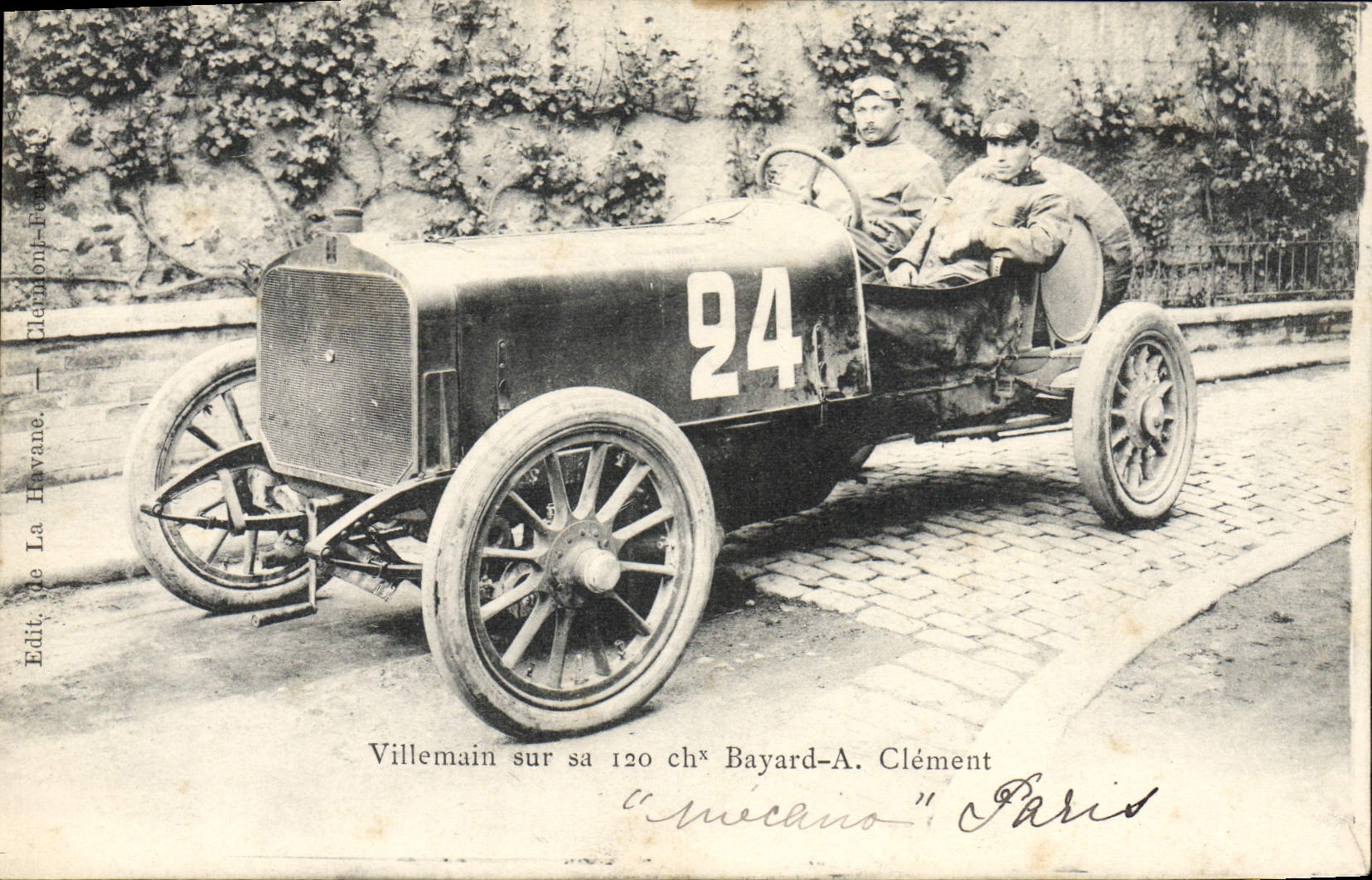 CPA Automobile Villemain sur sa 120 chevaux Bayard A Clement