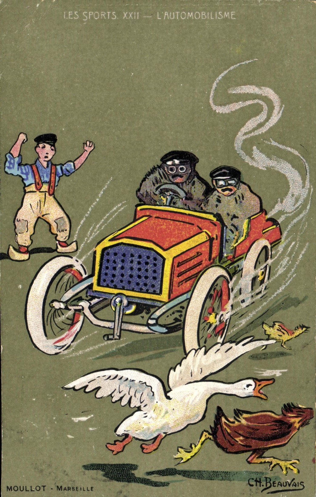 CPA Fantaisie Automobile Oies Automobilisme Beauvais Moullot Marseille