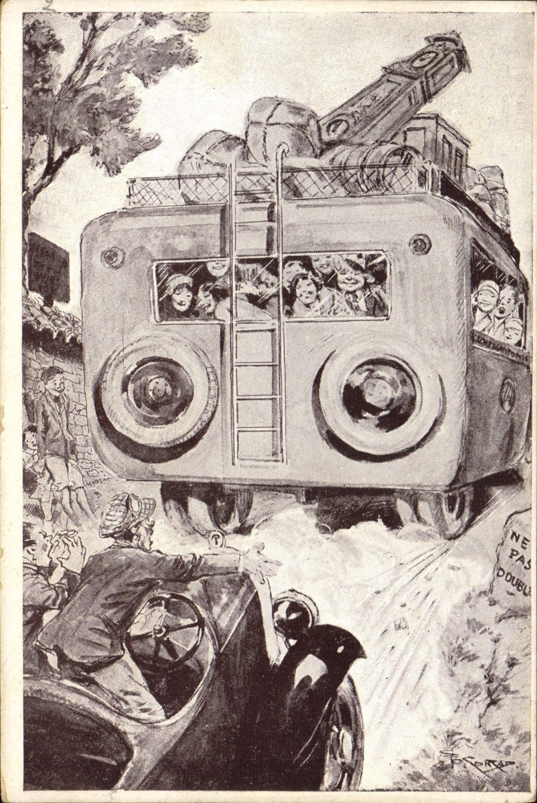 VINTAGE POSTCARD Automobile incidents of the road the cumbersome basket