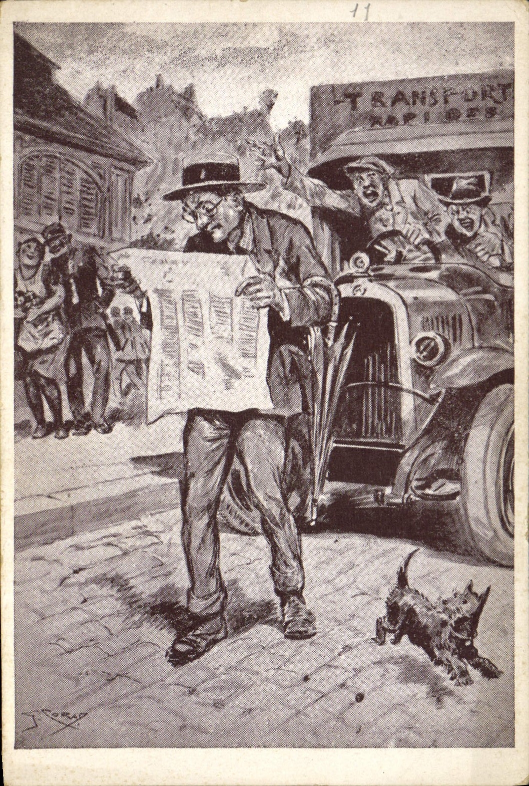 VINTAGE POSTCARD Automobile incidents of the road the deaf person