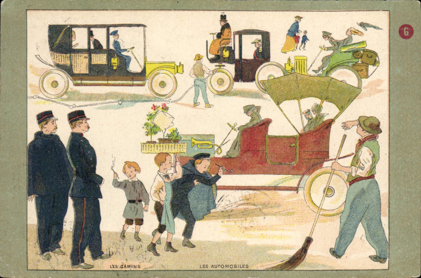VINTAGE POSTCARD Automobile the kids Gendarme
