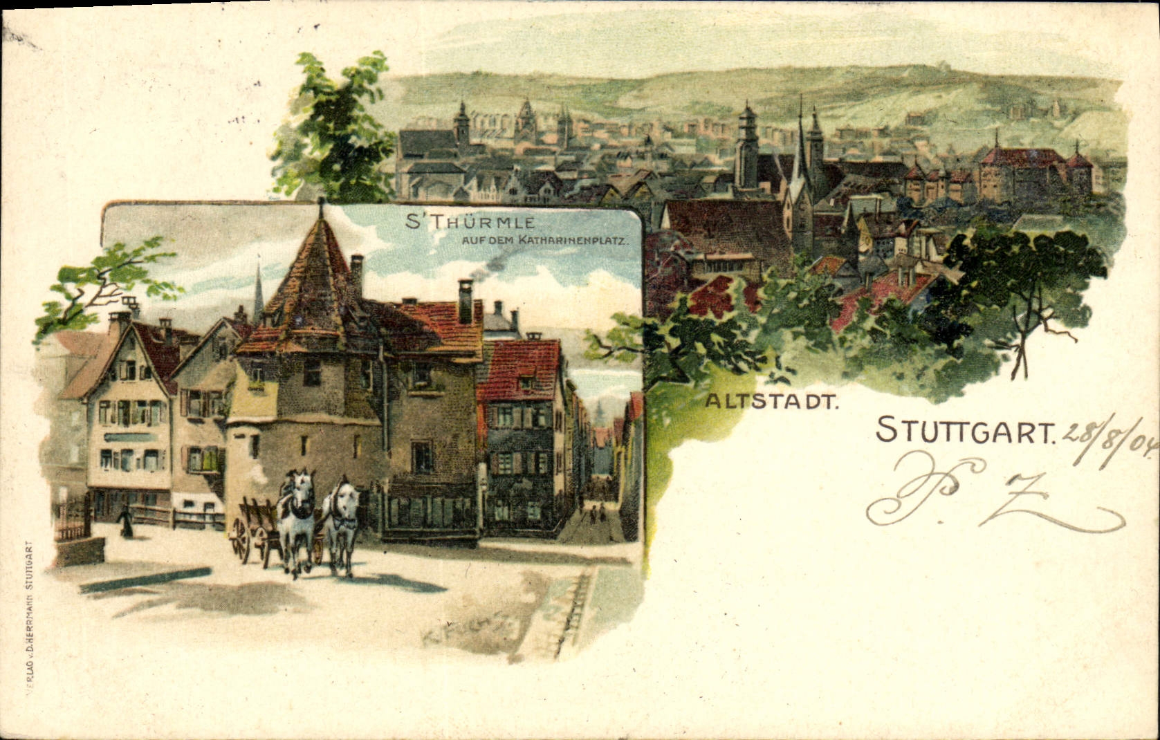 CPA Illustrateur Alstadt Stuttgart