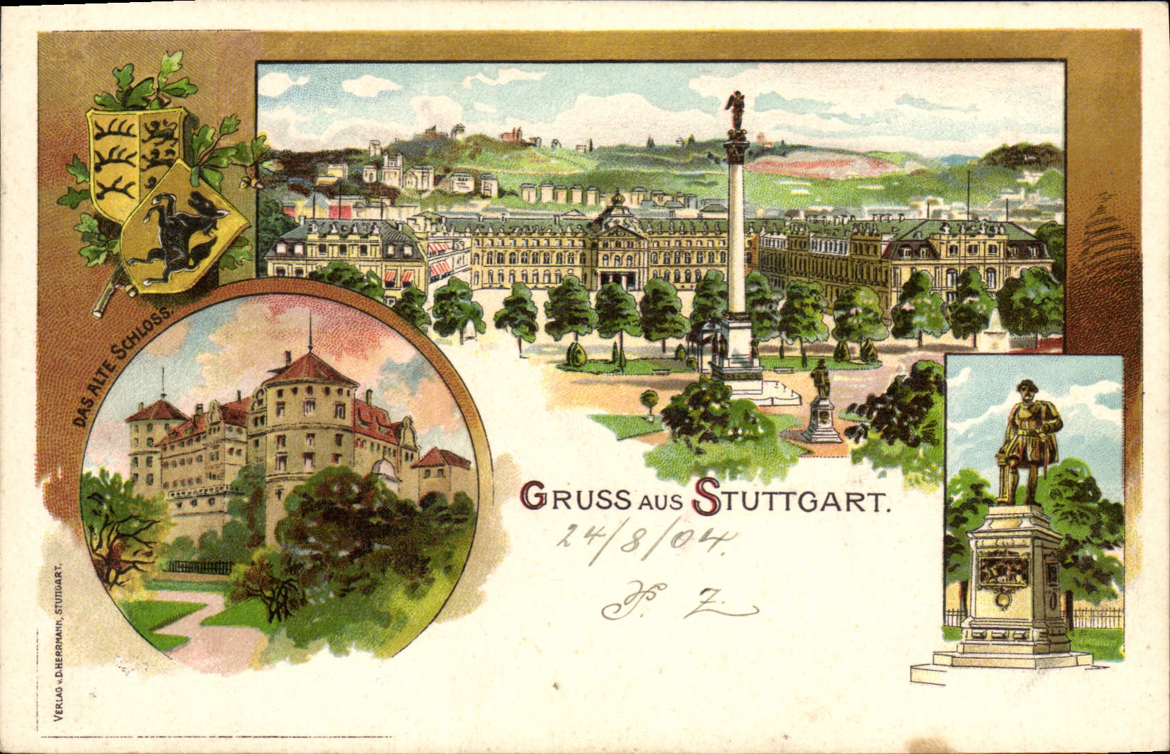 CPA Illustrateur Gruss aus Stuttgart