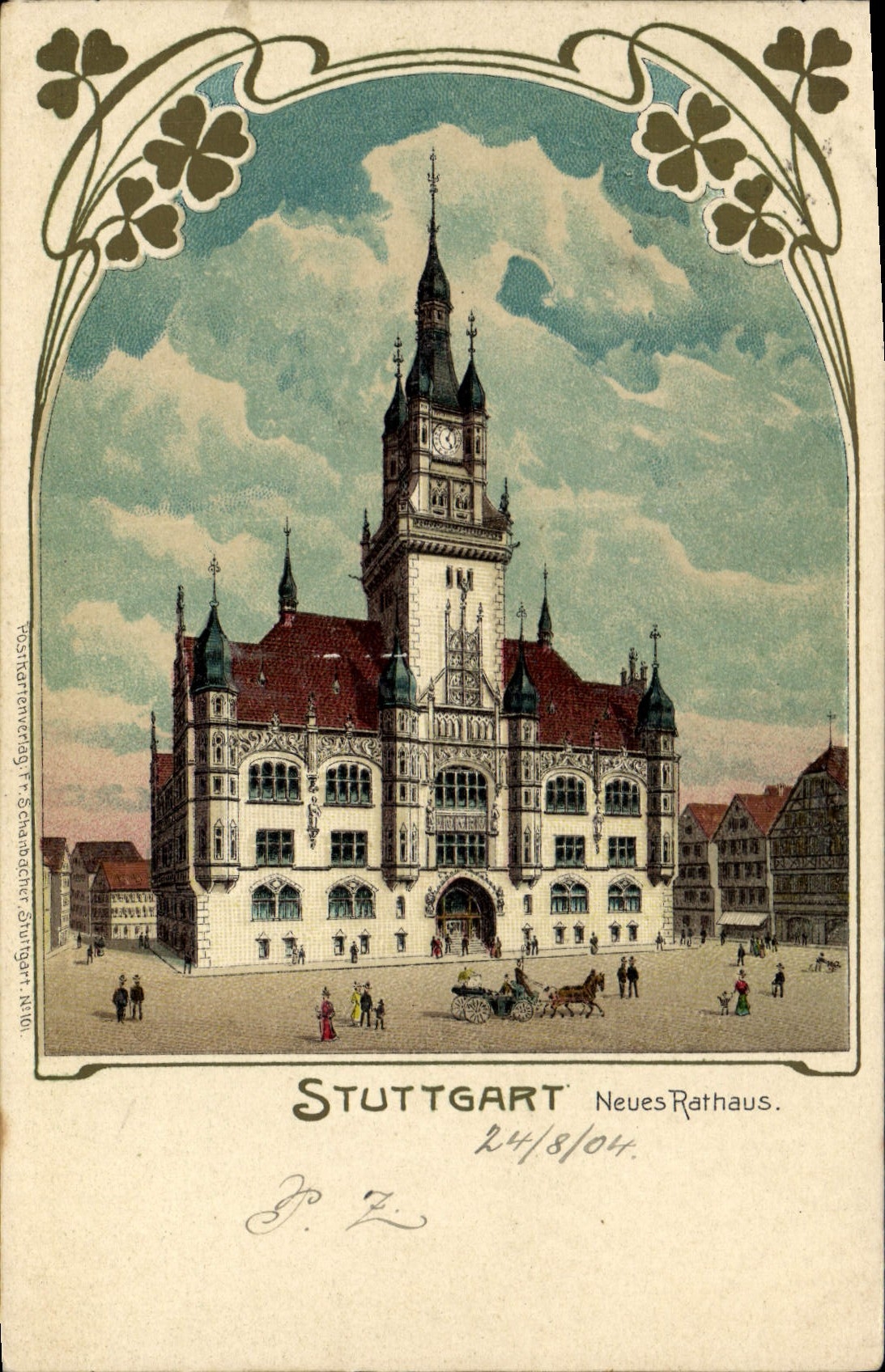 VINTAGE POSTCARD Illustrator Stuttgart Neues Rathaus