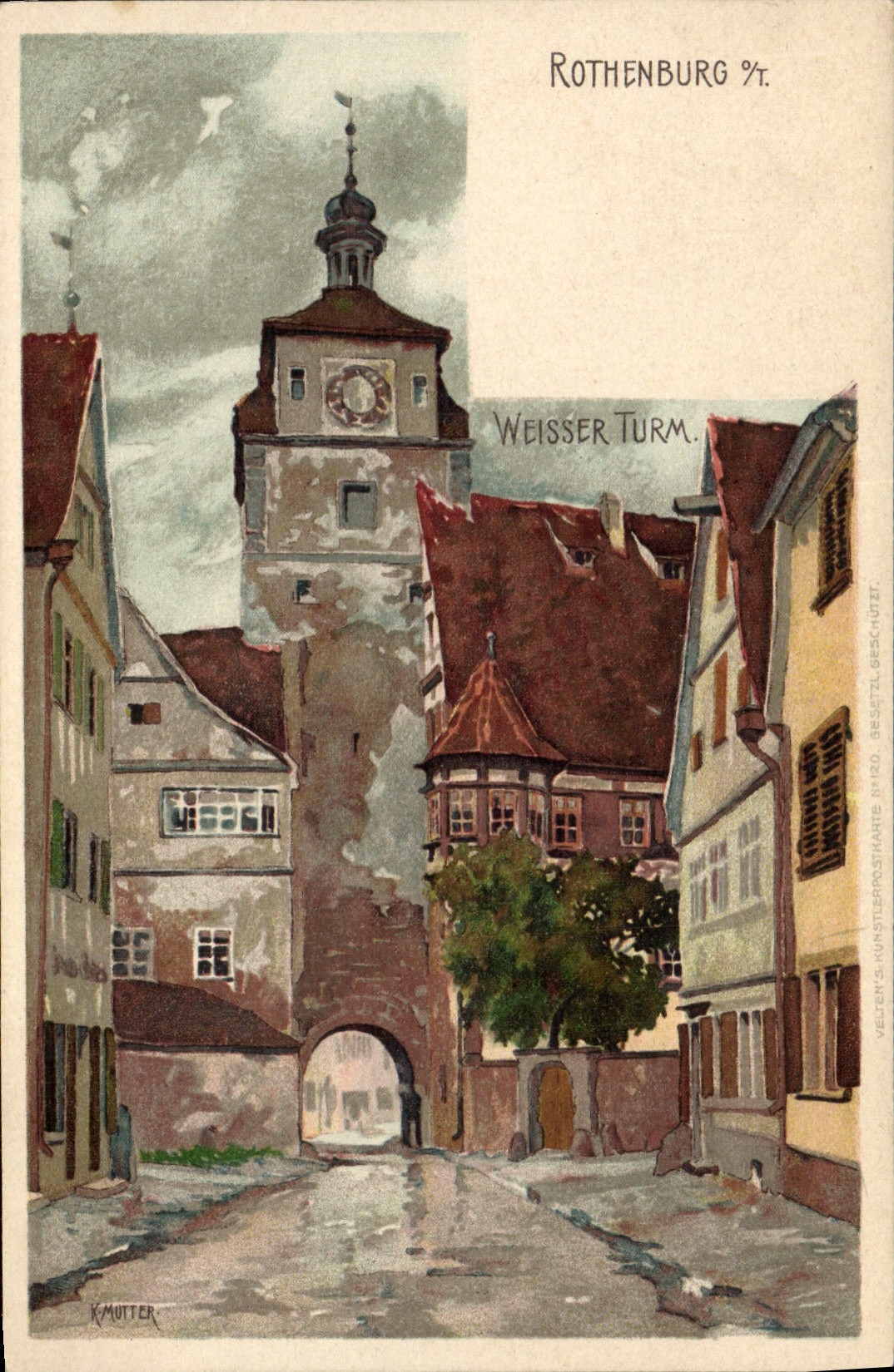 CPA Illustrateur Rothenburg Weisser Turm