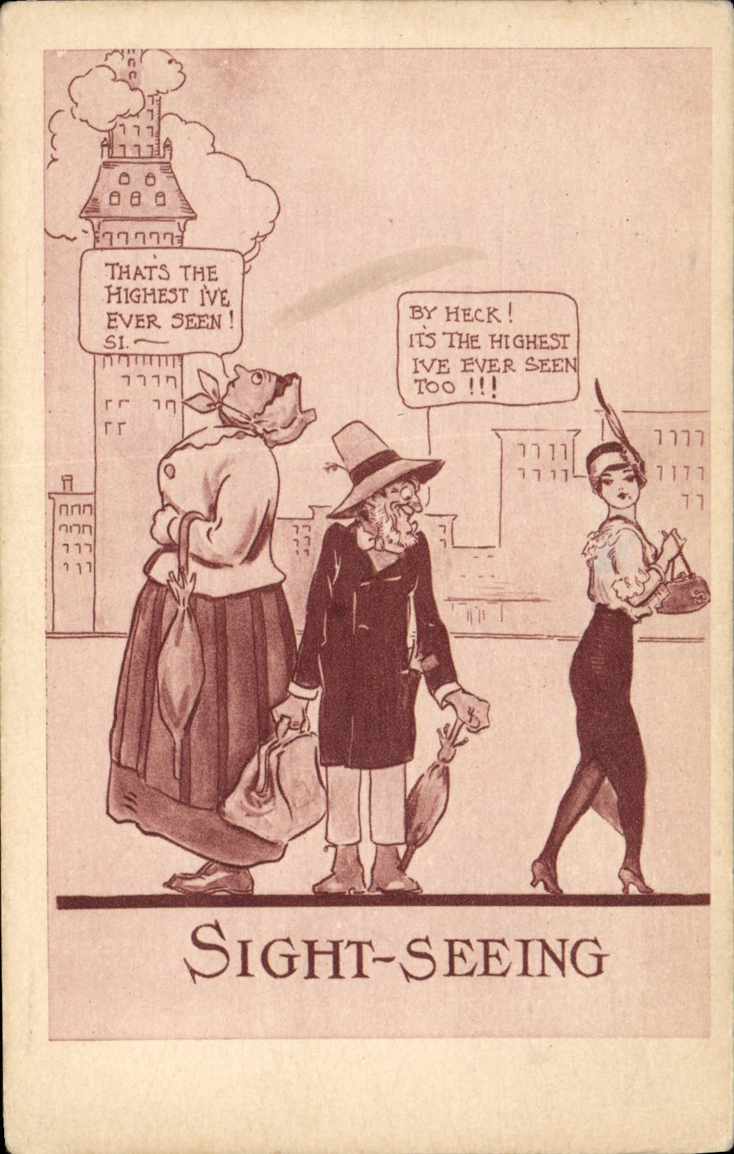 VINTAGE POSTCARD Illustrator Sight Seeing