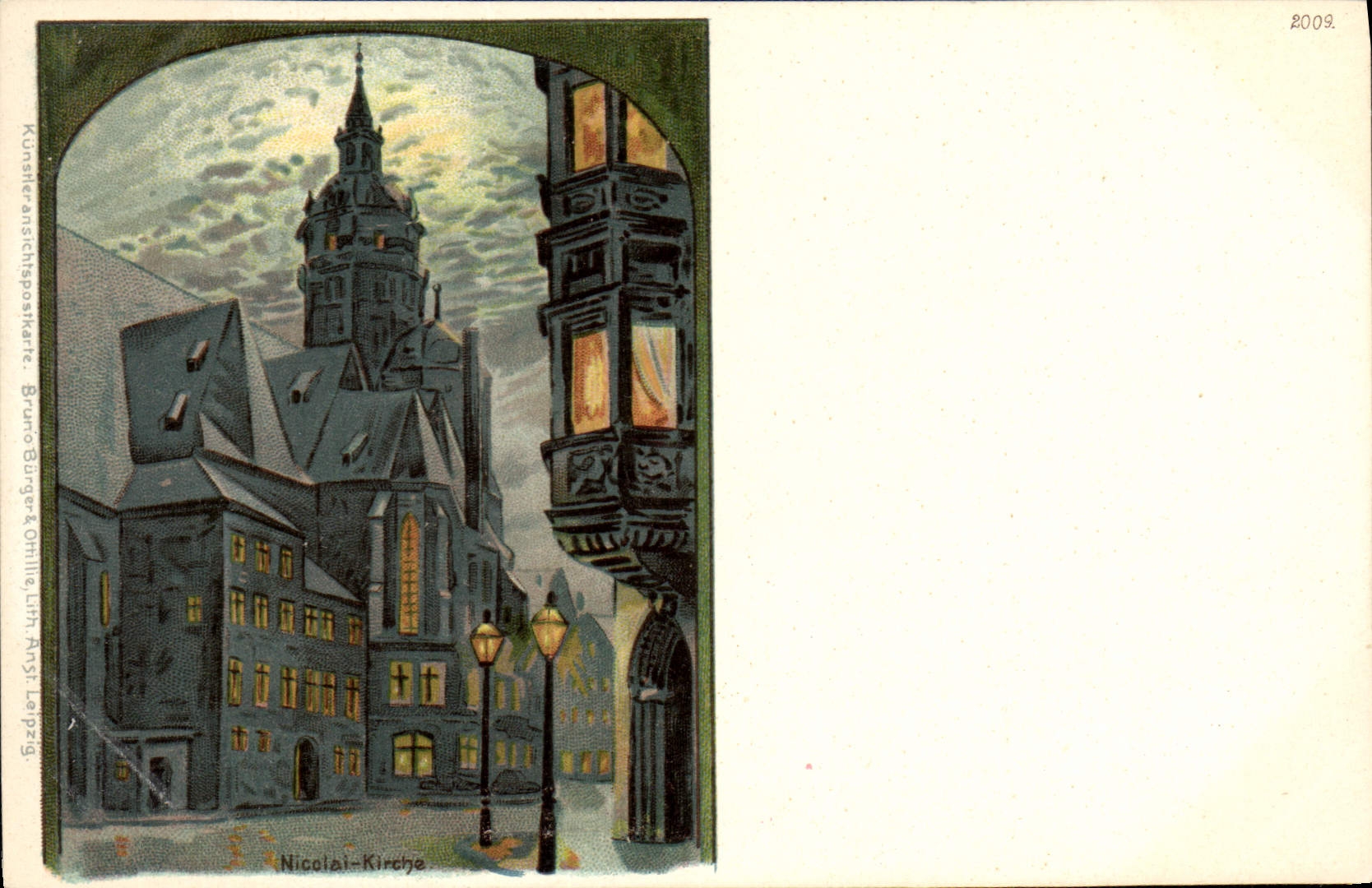 VINTAGE POSTCARD Illustrator Nicolai Kirche Leipzig