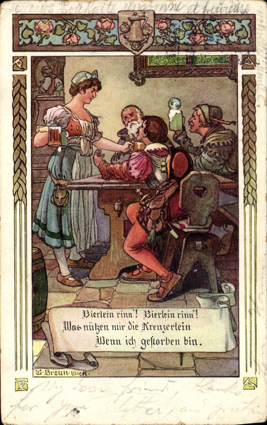 VINTAGE POSTCARD Illustrator Tavern Woman