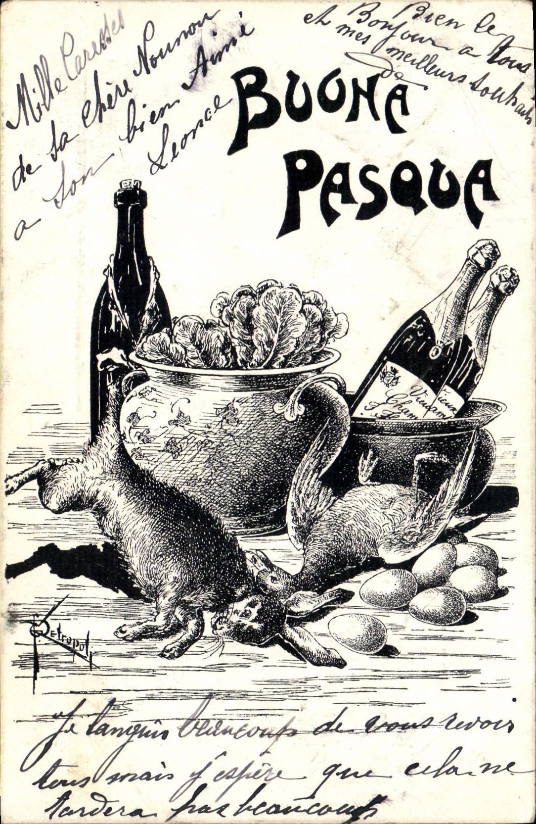 VINTAGE POSTCARD Illustrateur Nuona Pasua Lapin Poultry Counts