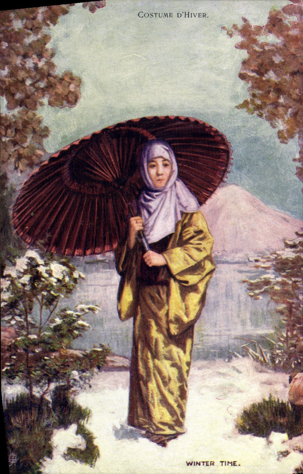 VINTAGE POSTCARD Japanese Japan Costume of winter Woman Folklore Range