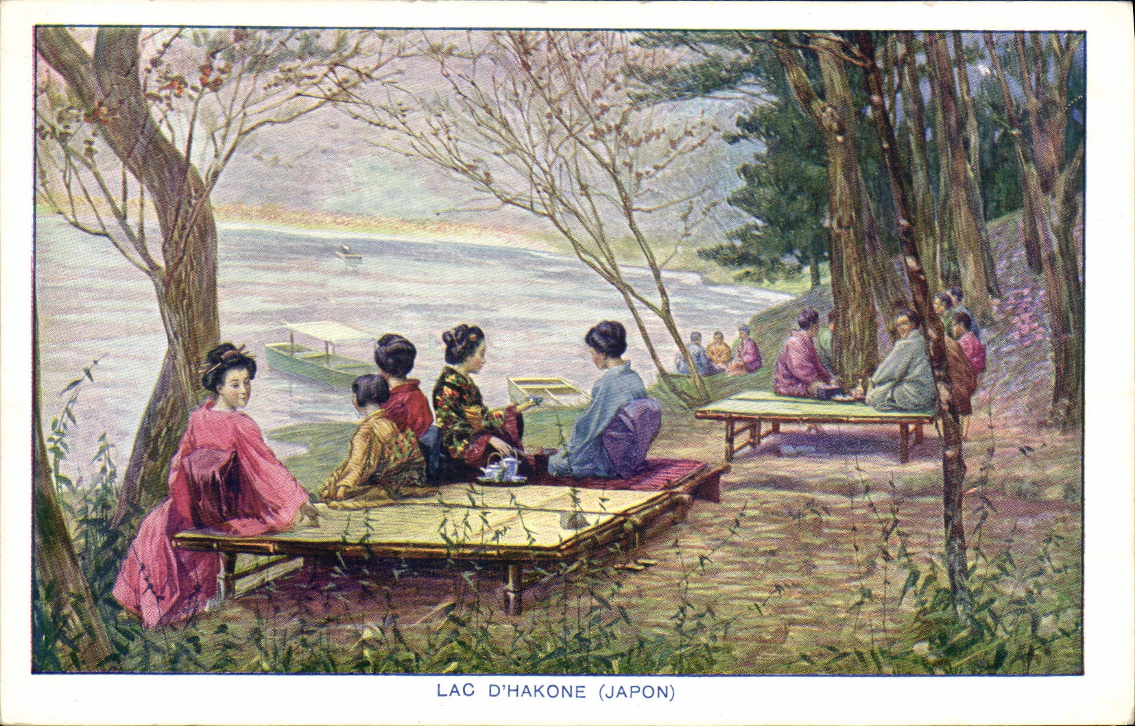 VINTAGE POSTCARD Japanese Japan Lake Hakone Women