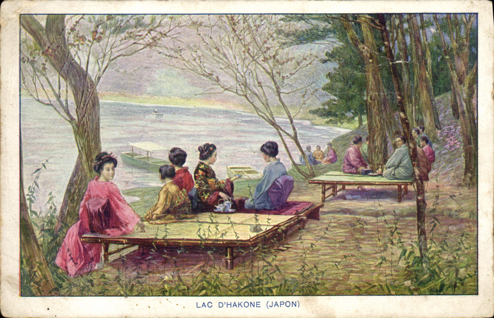 VINTAGE POSTCARD Japanese Japan Lake Hakome Japan Women Folklore