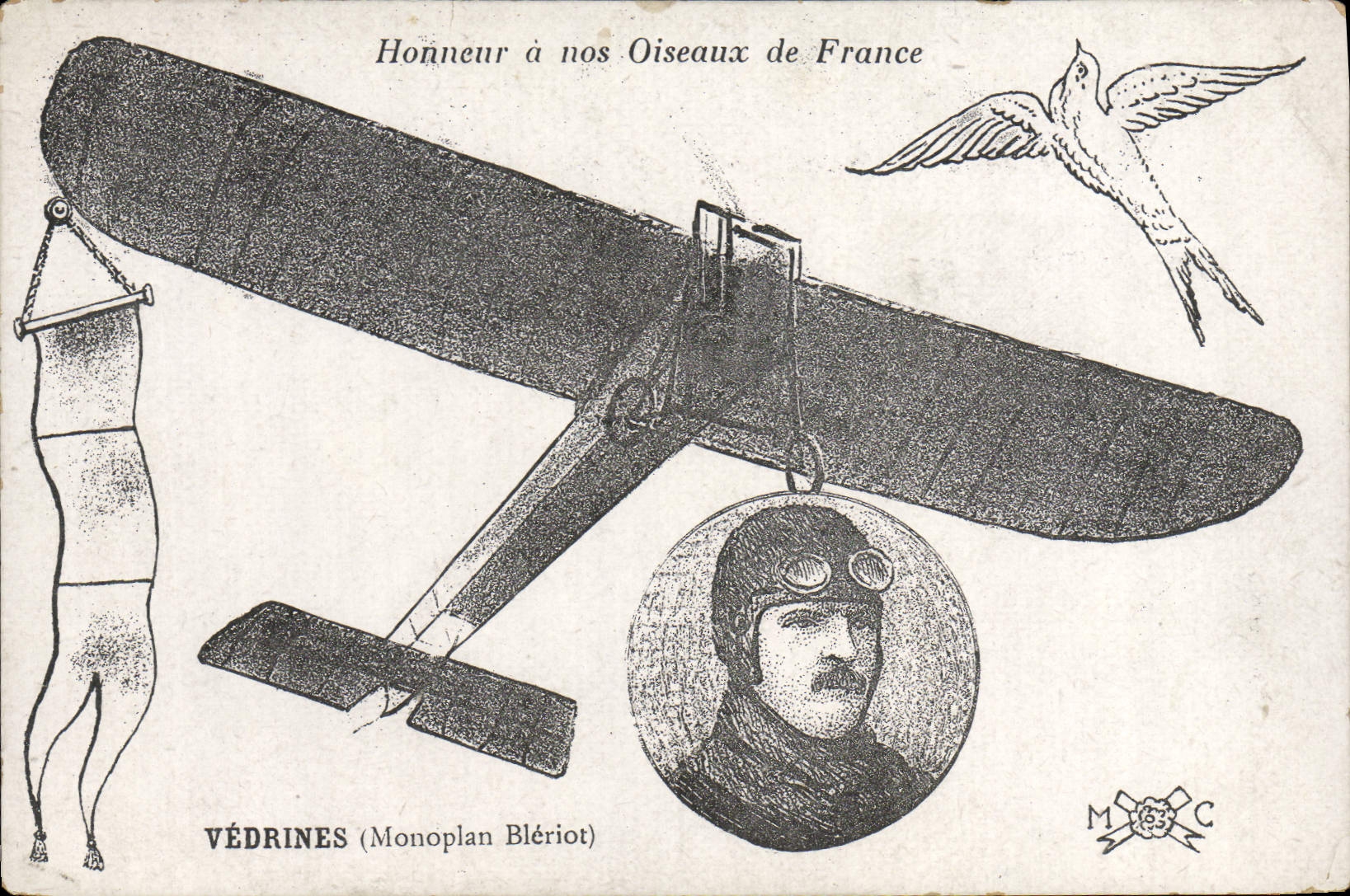 CPA Fantaisie Avion Aviation Vedrines Monoplan Bleriot 
