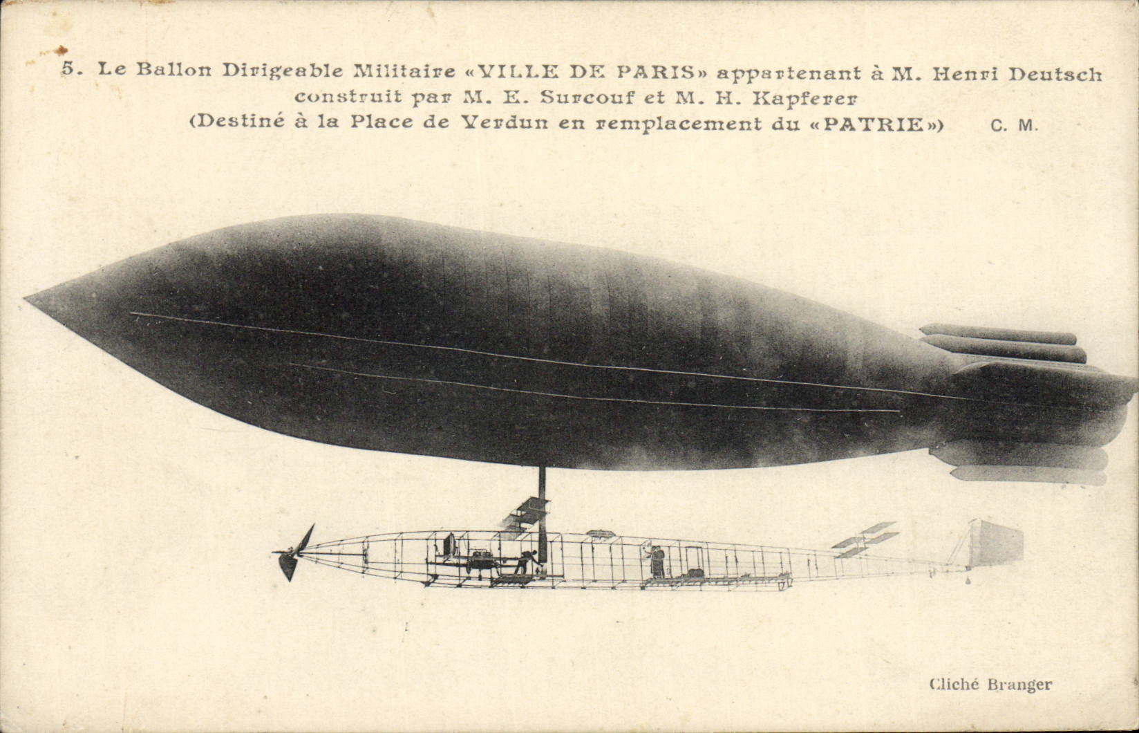 CPA Avion Aviation Dirigeable Zeppelin Ville de Paris Henri Deutsch Surcouf Kapferer
