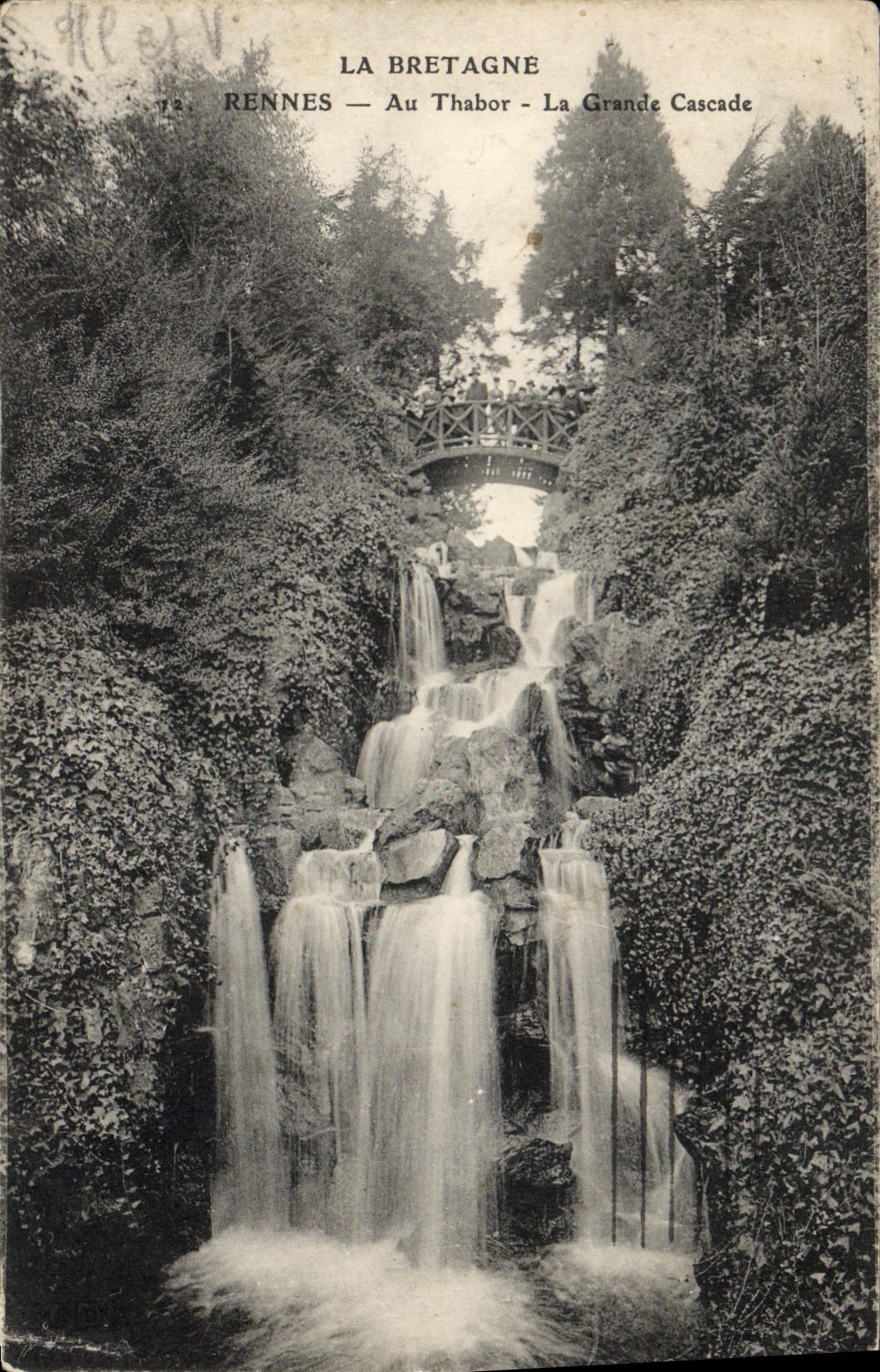 VINTAGE POSTCARD Brittany Rennes In Thabor the Large Cascade