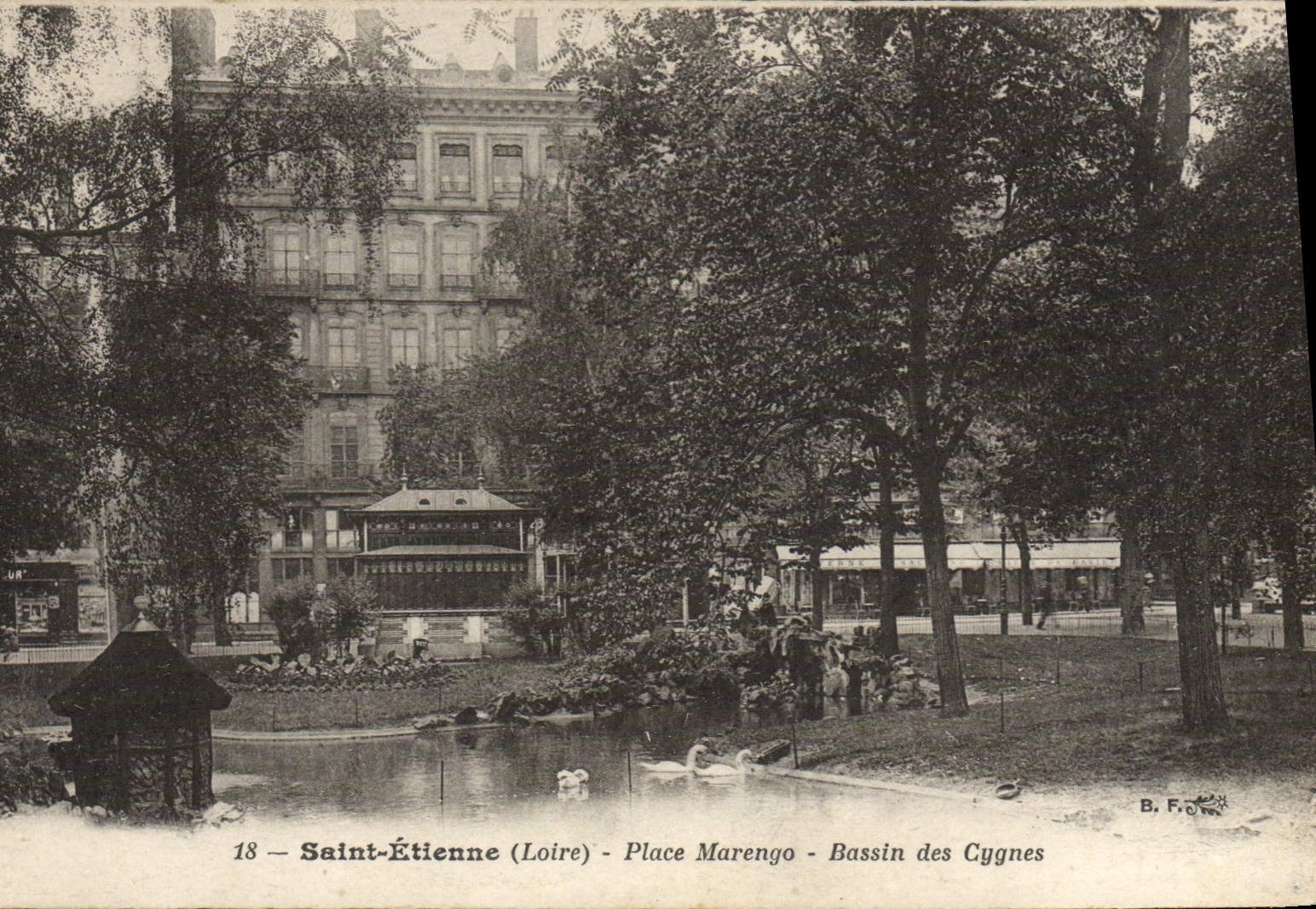 VINTAGE POSTCARD Saint Etienne Places Marengo Basin of the Swans
