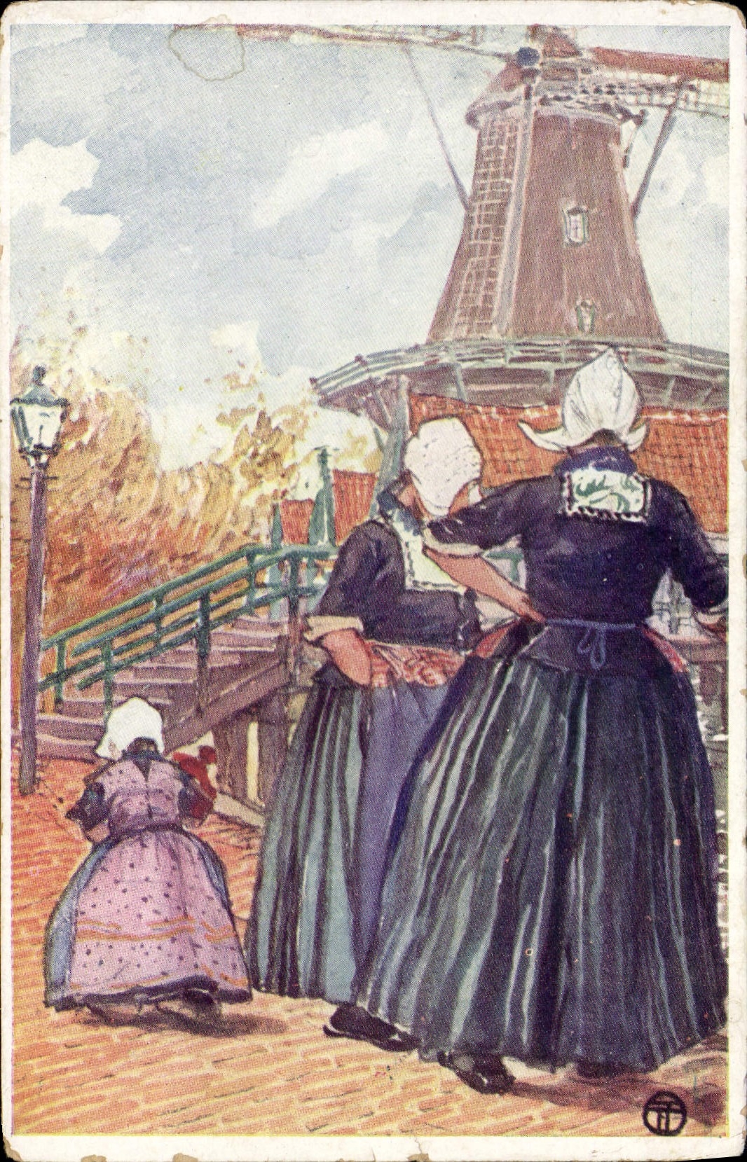 CPA Moulin a vent Pays-Bas Belle Jardiniere 