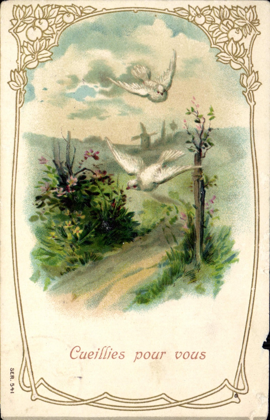 VINTAGE POSTCARD Gathered For You Doves