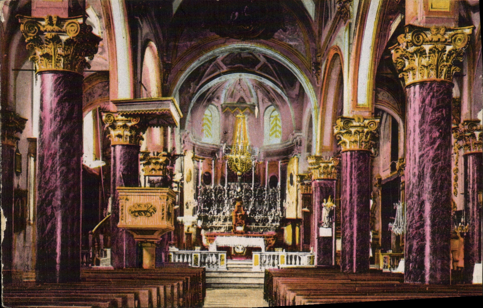 POSTAL Saorge interior de la VENDIMIA de la iglesia