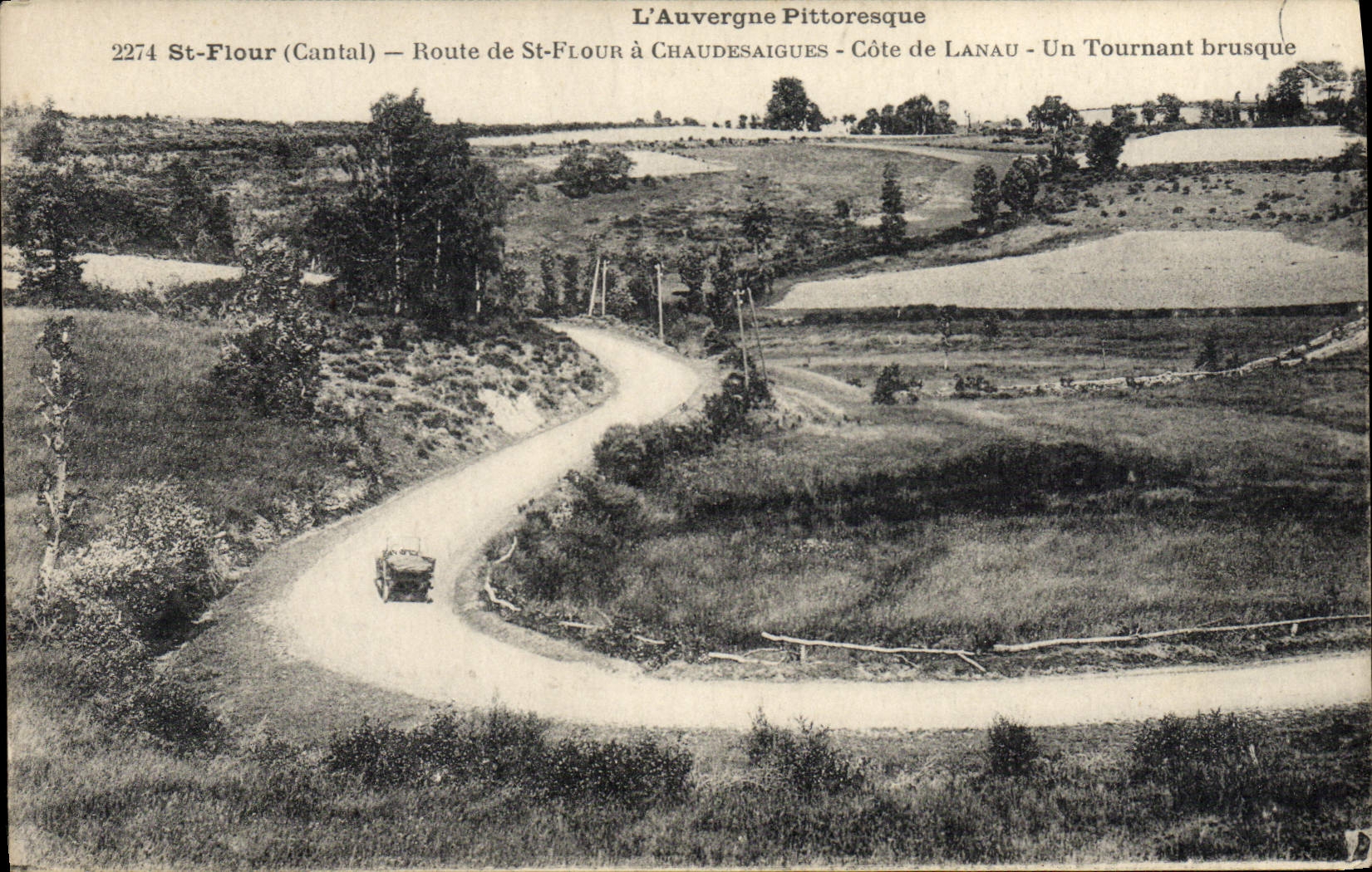 CPA St Flour Route de St Flour a Chaudesaigues Cote de Lanau Un tournant brusque