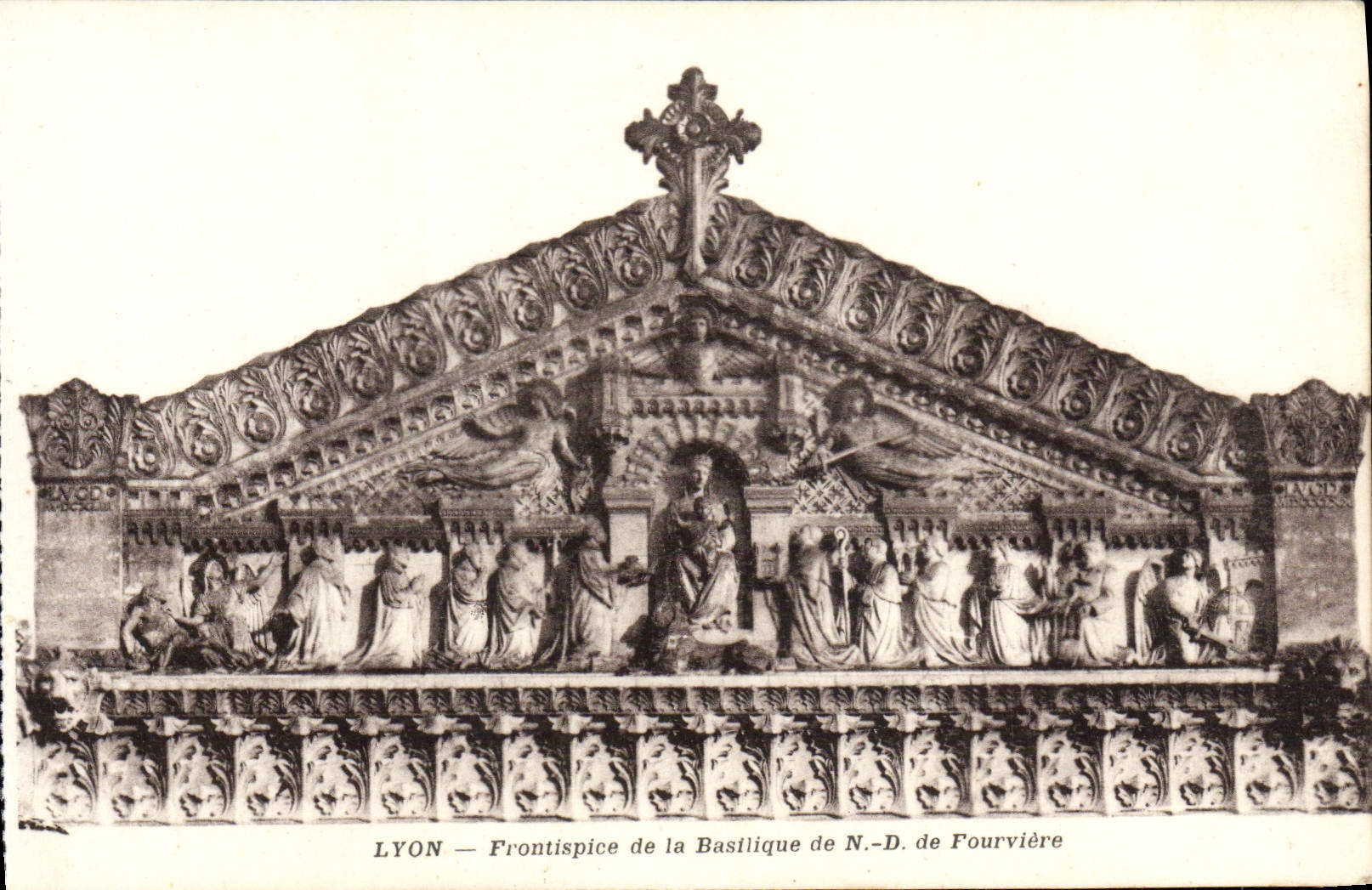 Frontispiece de Lyon de la POSTAL de la VENDIMIA de la basílica del Nd de Fourviere