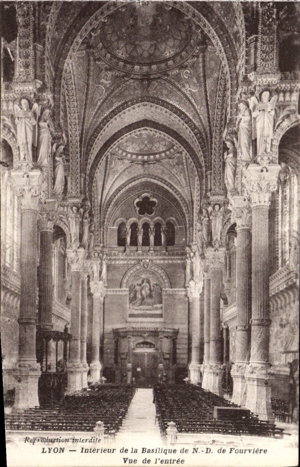 POSTAL Lyon interior de la VENDIMIA de la basílica de Notre Dame de Fourviere Seen de la entrada