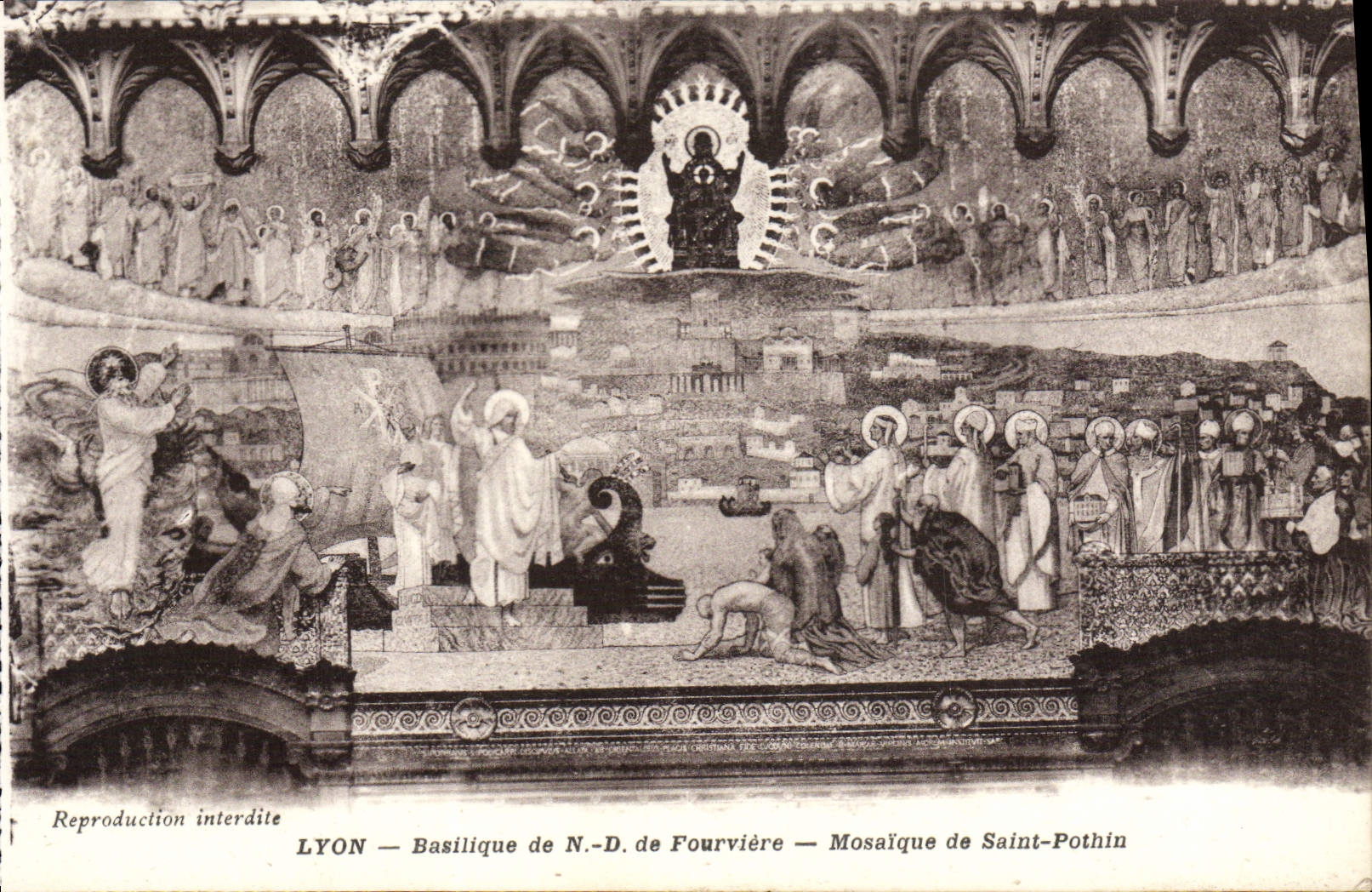 Basílica de Lyon de la POSTAL de la VENDIMIA del mosaico Notre Dame de Fourviere de Pothin Saint