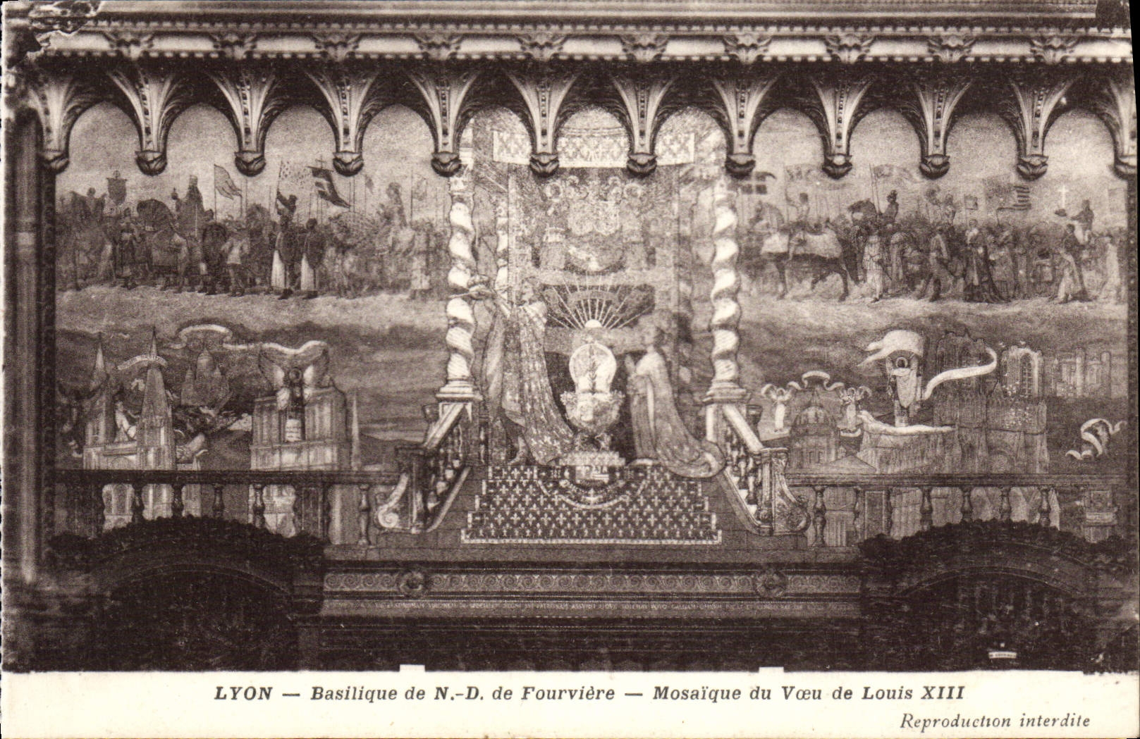POSTAL Lyon interior de la VENDIMIA de la basílica del mosaico Notre Dame de Fourviere del deseo de louis XIII