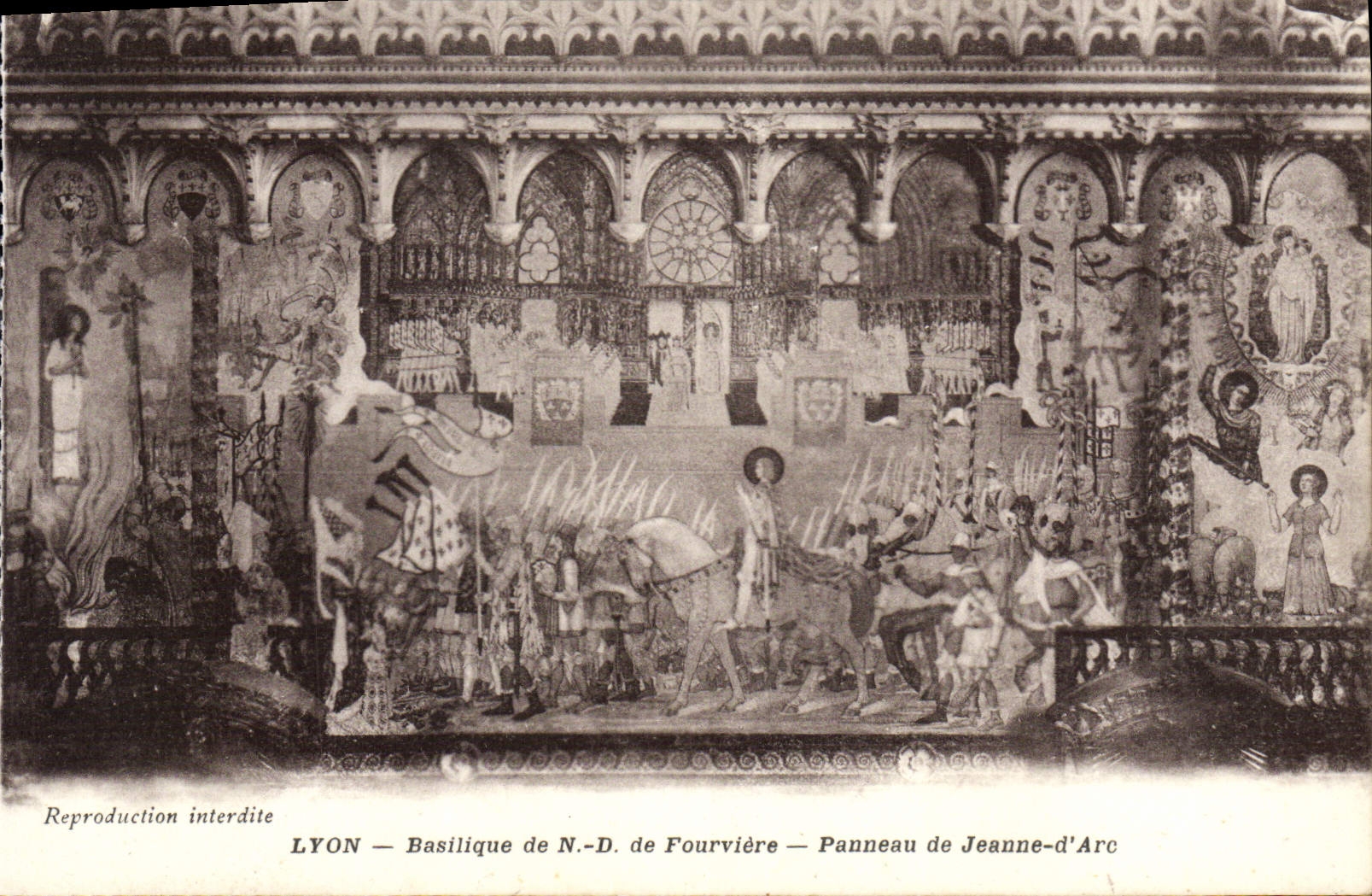 Basílica de Lyon de la POSTAL de la VENDIMIA de Notre Dame de Fourviere el Panel del arco del d de Jeanne