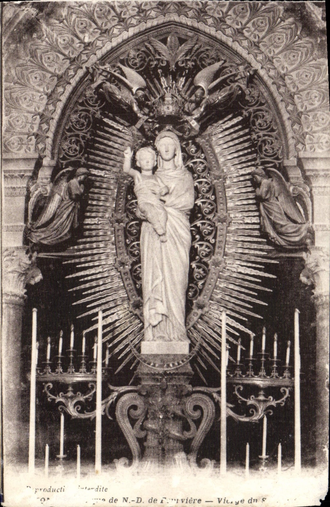 Basílica de Lyon de la POSTAL de la VENDIMIA de la Virgen Notre Dame de Fourviere