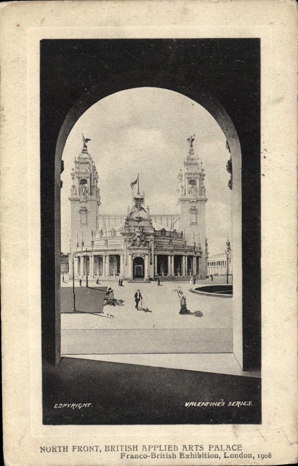 Exposición británica libre 1908 de Londres de la cara de la POSTAL de la VENDIMIA de los artes aplicados del hotel luxe británico del norte del De
