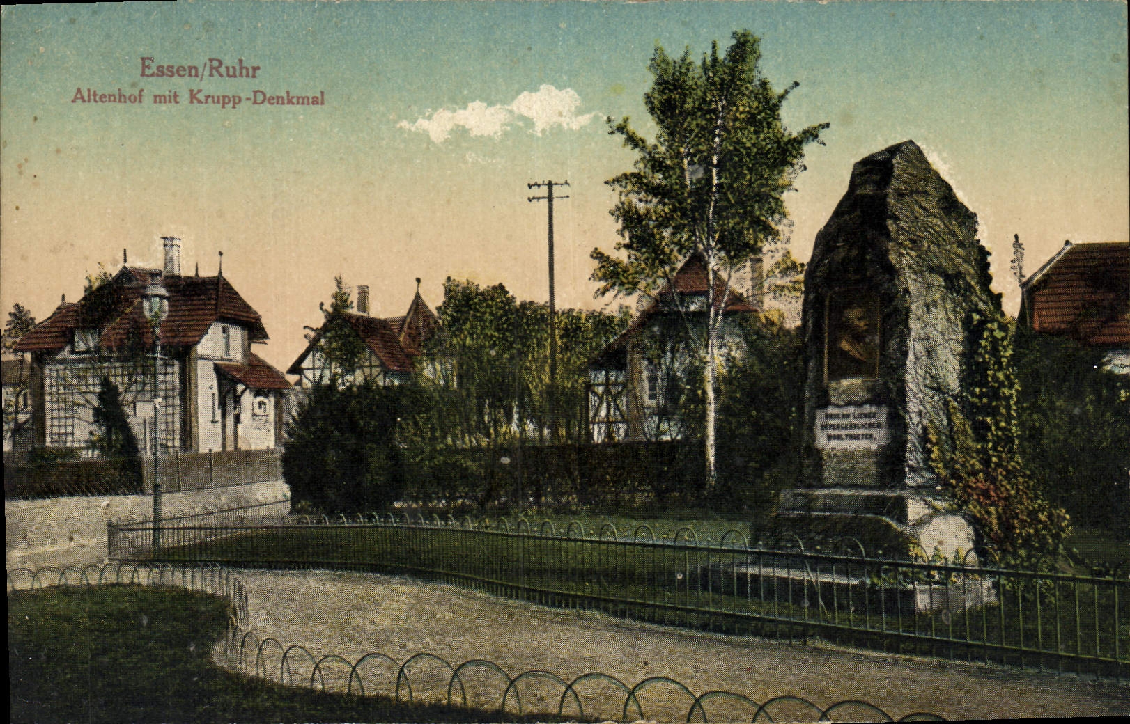 VINTAGE POSTCARD Essen the Ruhr Altenhof MIT Krupp Denkmal