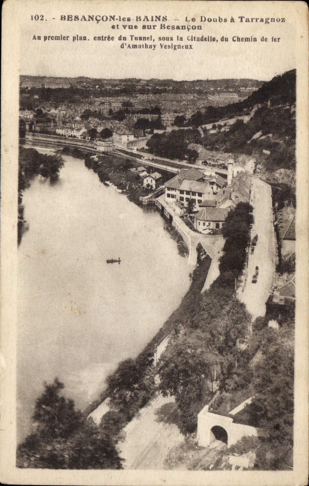 CPA Besancon Les Bains Le Doubs a Tarragnoz et vue sur Besancon