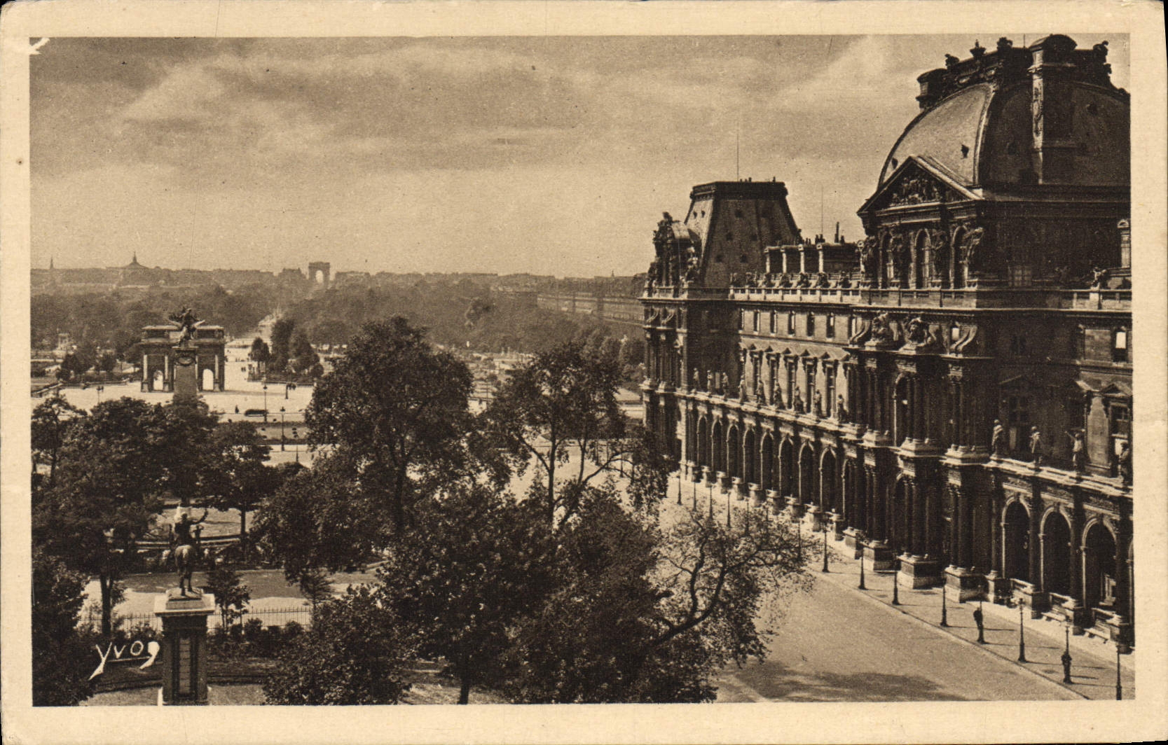VINTAGE POSTCARD Paris While Strolling Perspective On Tileries Detail of Louvre