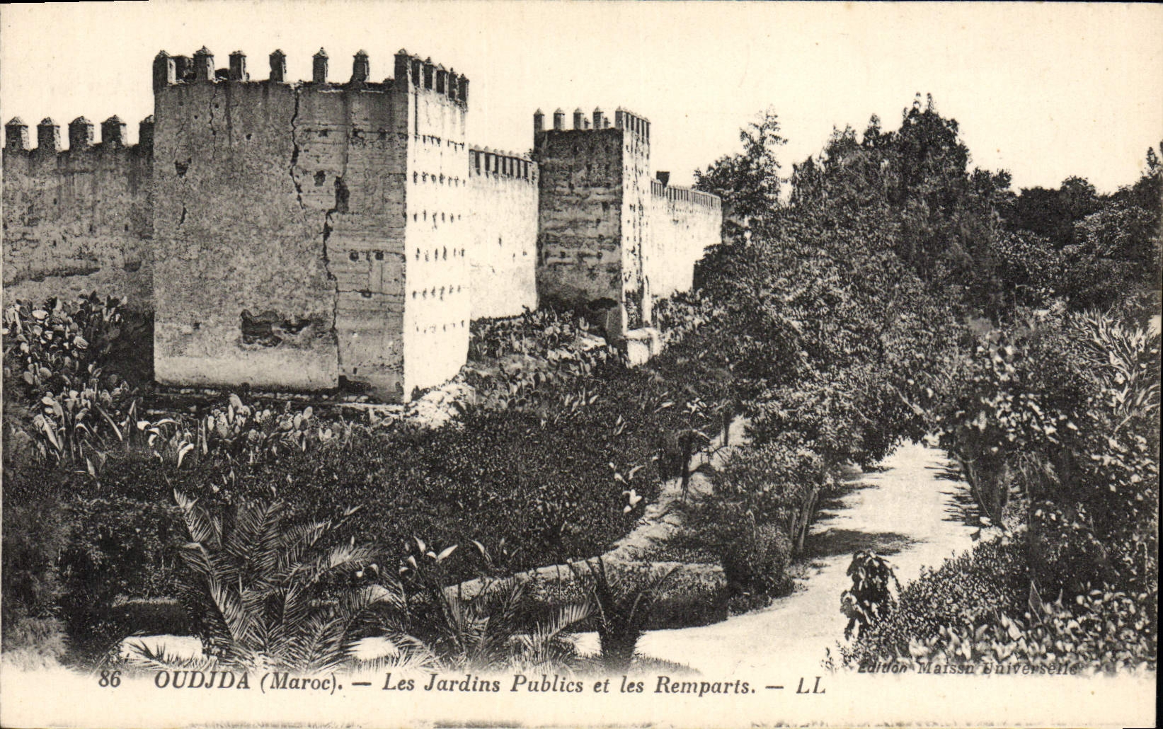 VINTAGE POSTCARD Oudjda Public gardens and walls