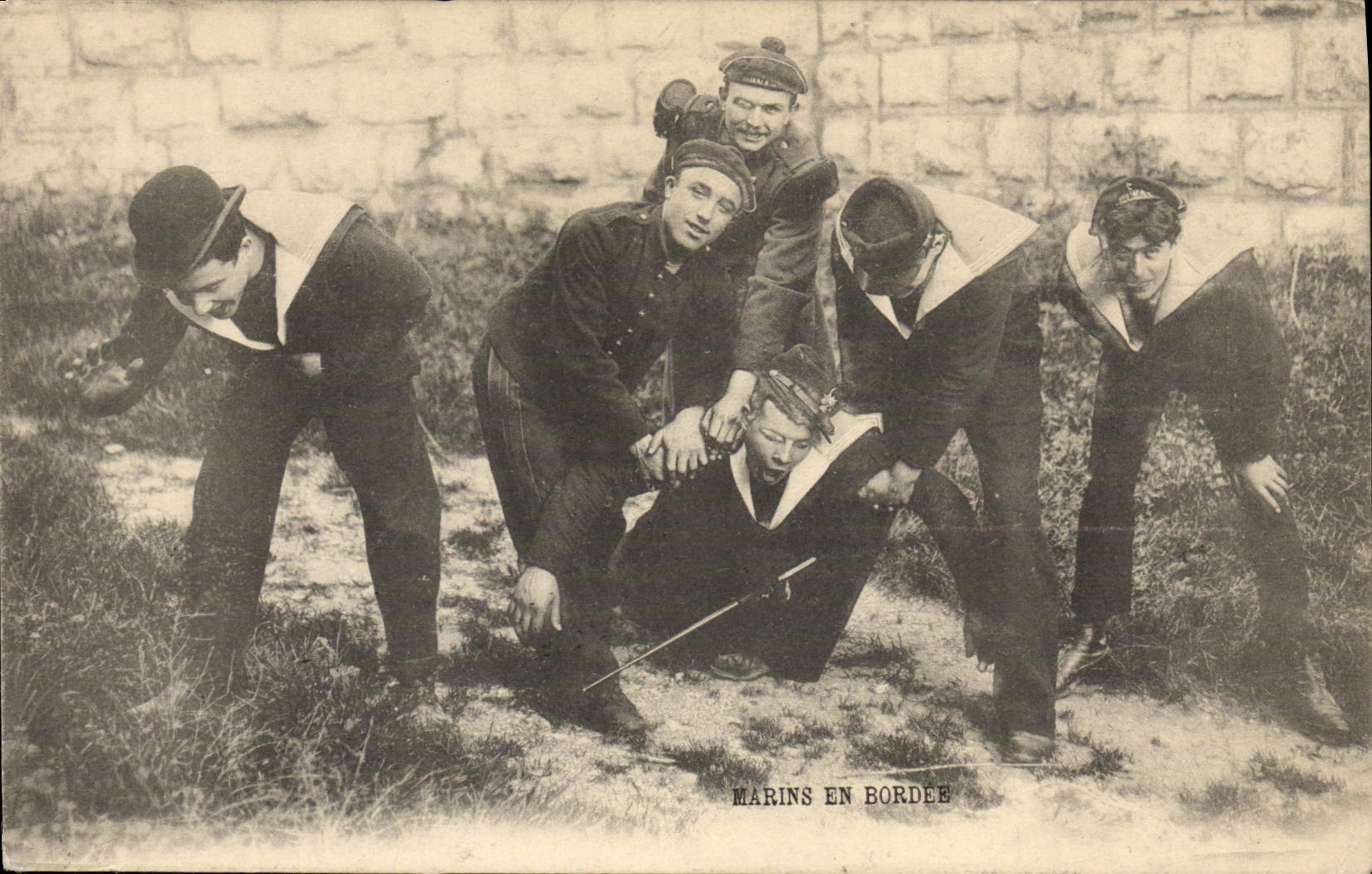 VINTAGE POSTCARD Boat Sailors in broadside