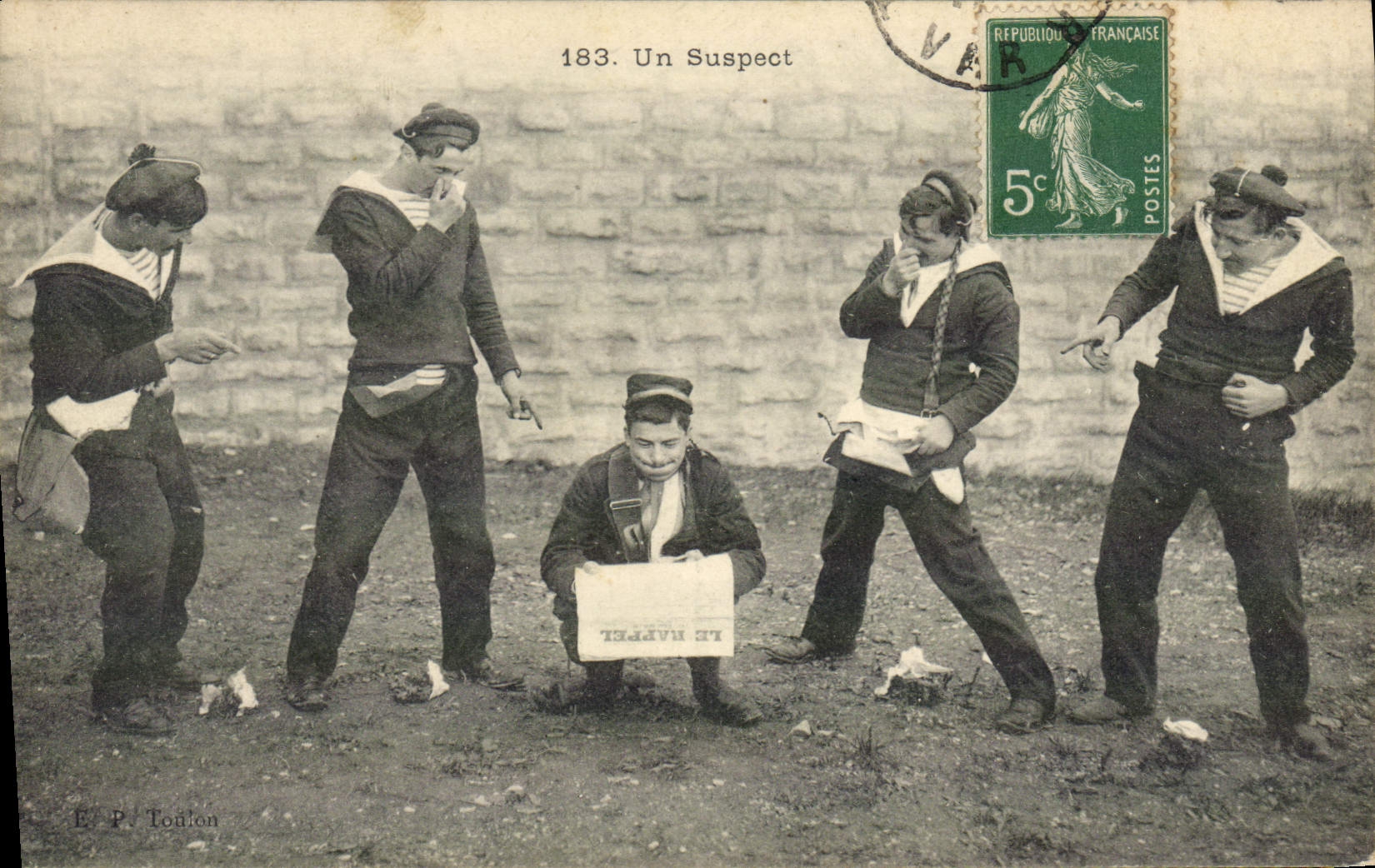 VINTAGE POSTCARD Boat Sailors a suspect