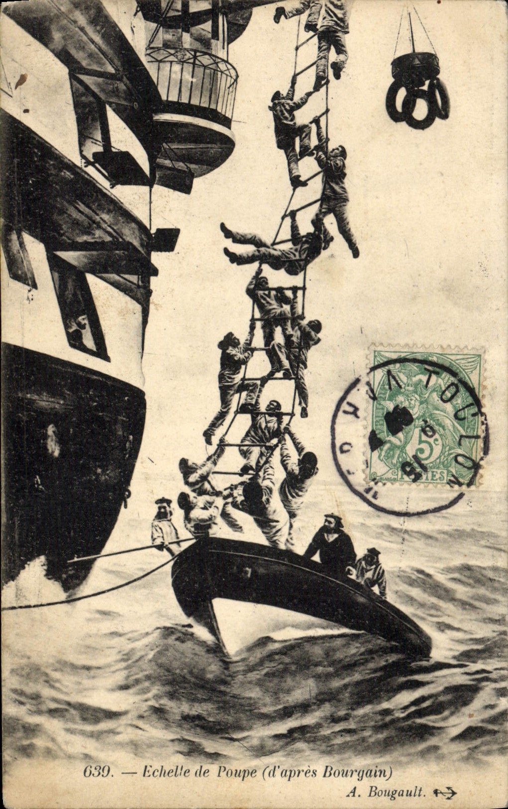 CPA Bateau Echelle de poupe Bourgain