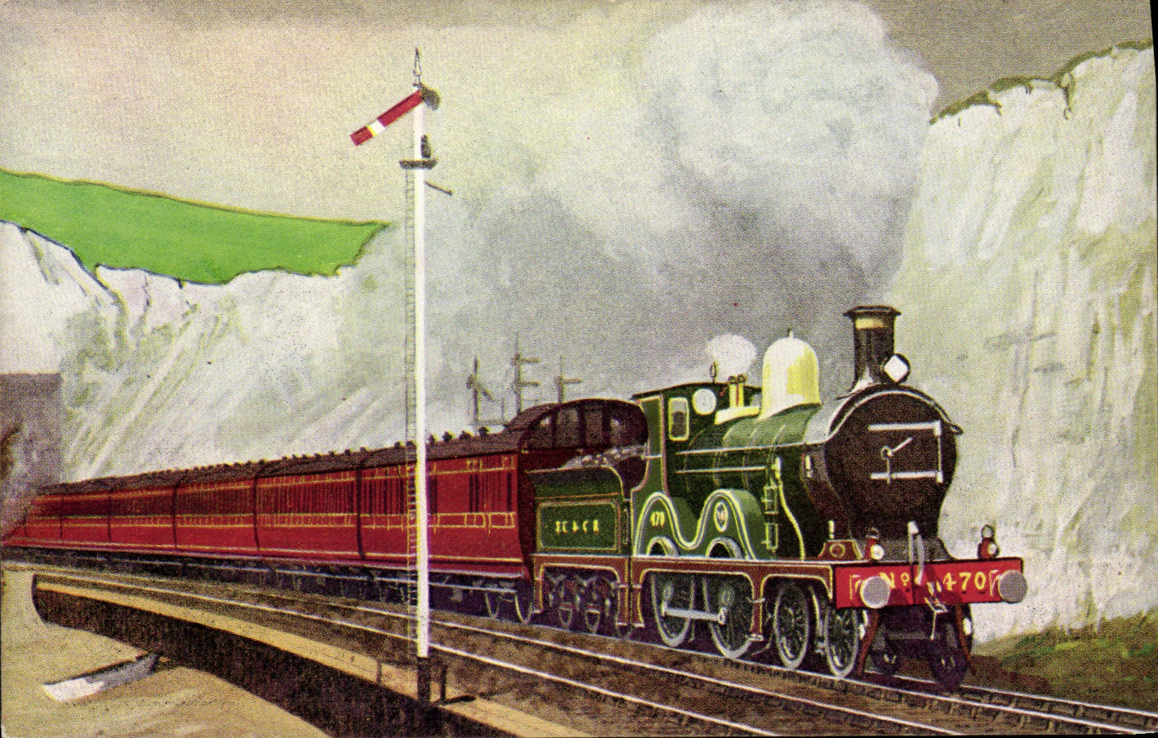 VINTAGE POSTCARD Train SECR 4 4 0 No 470 passing Shakespeare Cliff Dover