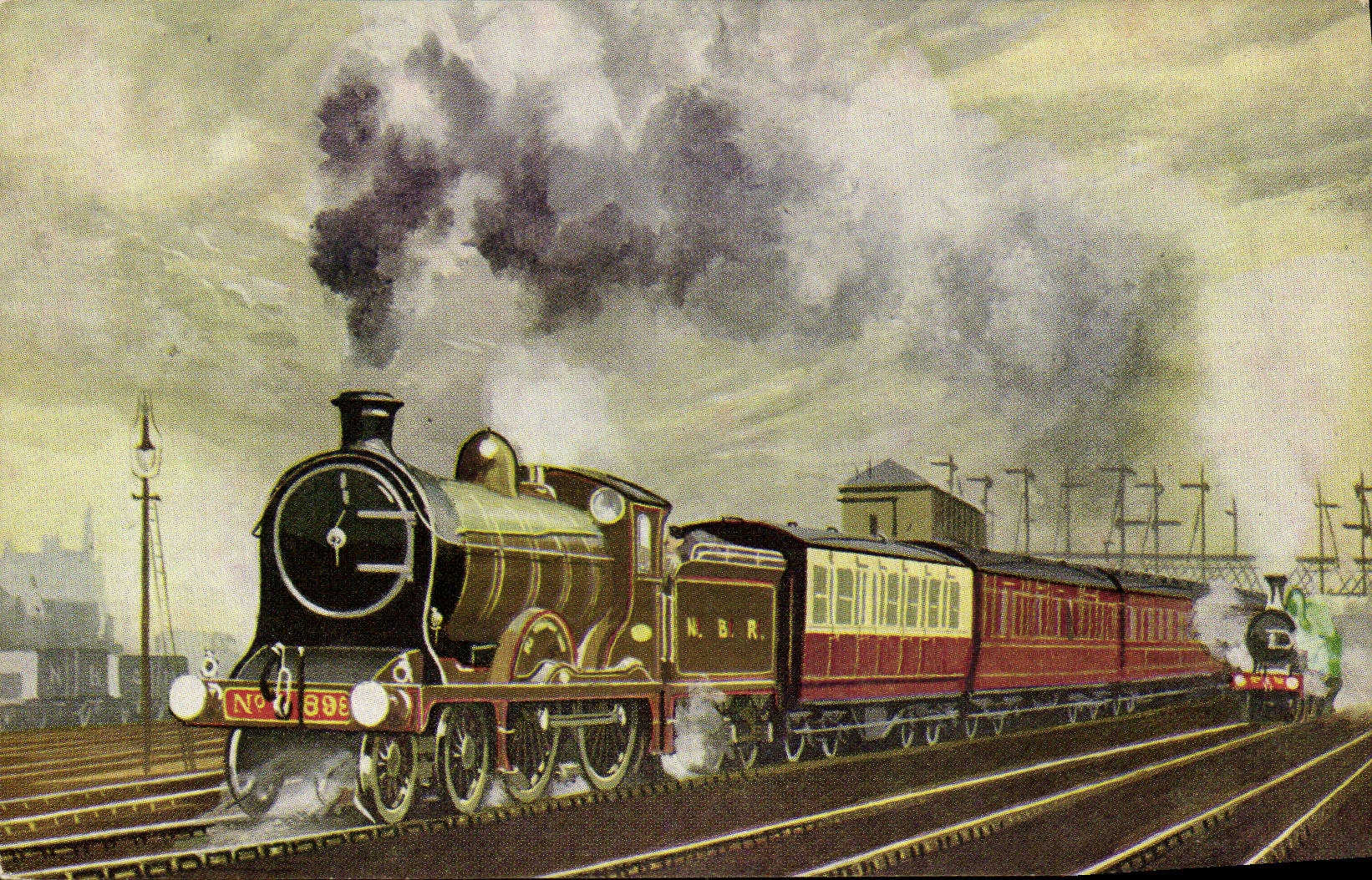 VINTAGE POSTCARD Train NBR 4 4 0 No 898 Sir Walter Scott leaving Aberdeen with year Edinburgh express train