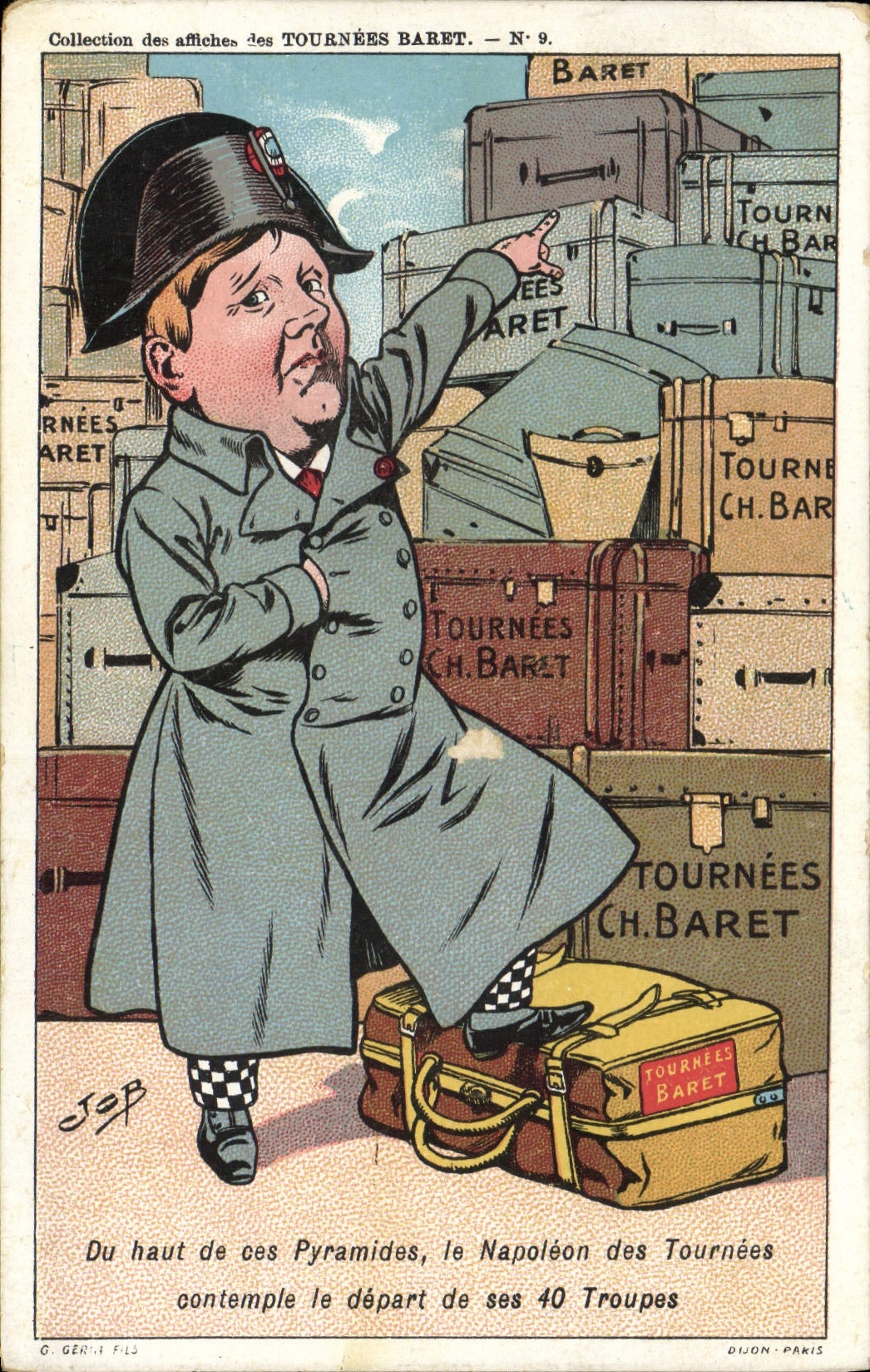 VINTAGE POSTCARD Train top of these Pyramids Napoleon Illustrator Job