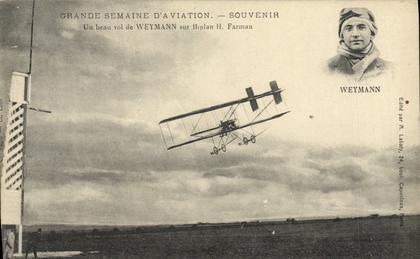 CPA Avion Aviation Grande semaine d'aviation Weymann sur biplan Farman 