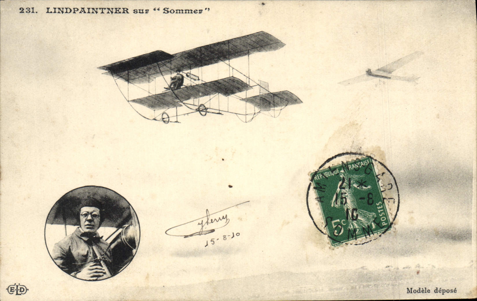 VINTAGE POSTCARD Plane Lindpaintner Aviation on Summoning