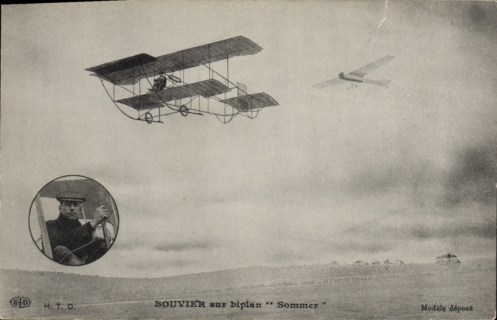 VINTAGE POSTCARD Plane Aviation Herdsman on biplane To summon