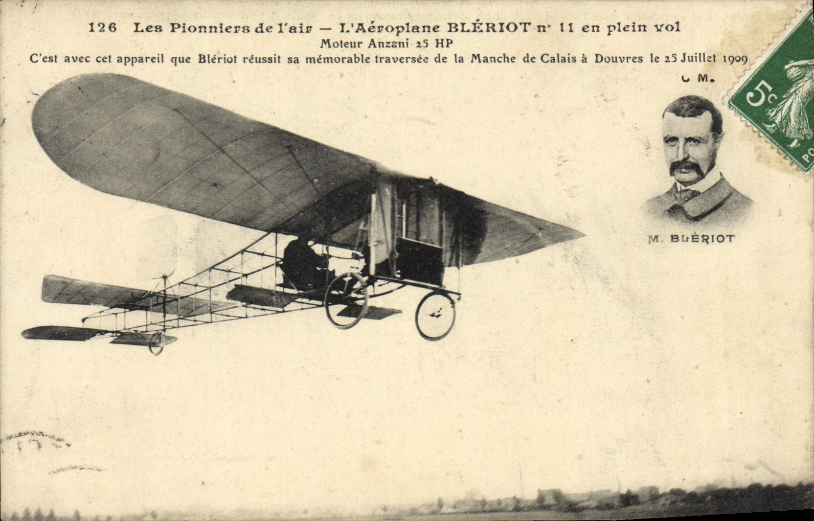 CPA Avion Aviation Aeroplane Bleriot en plein vol Moteur Anzani 