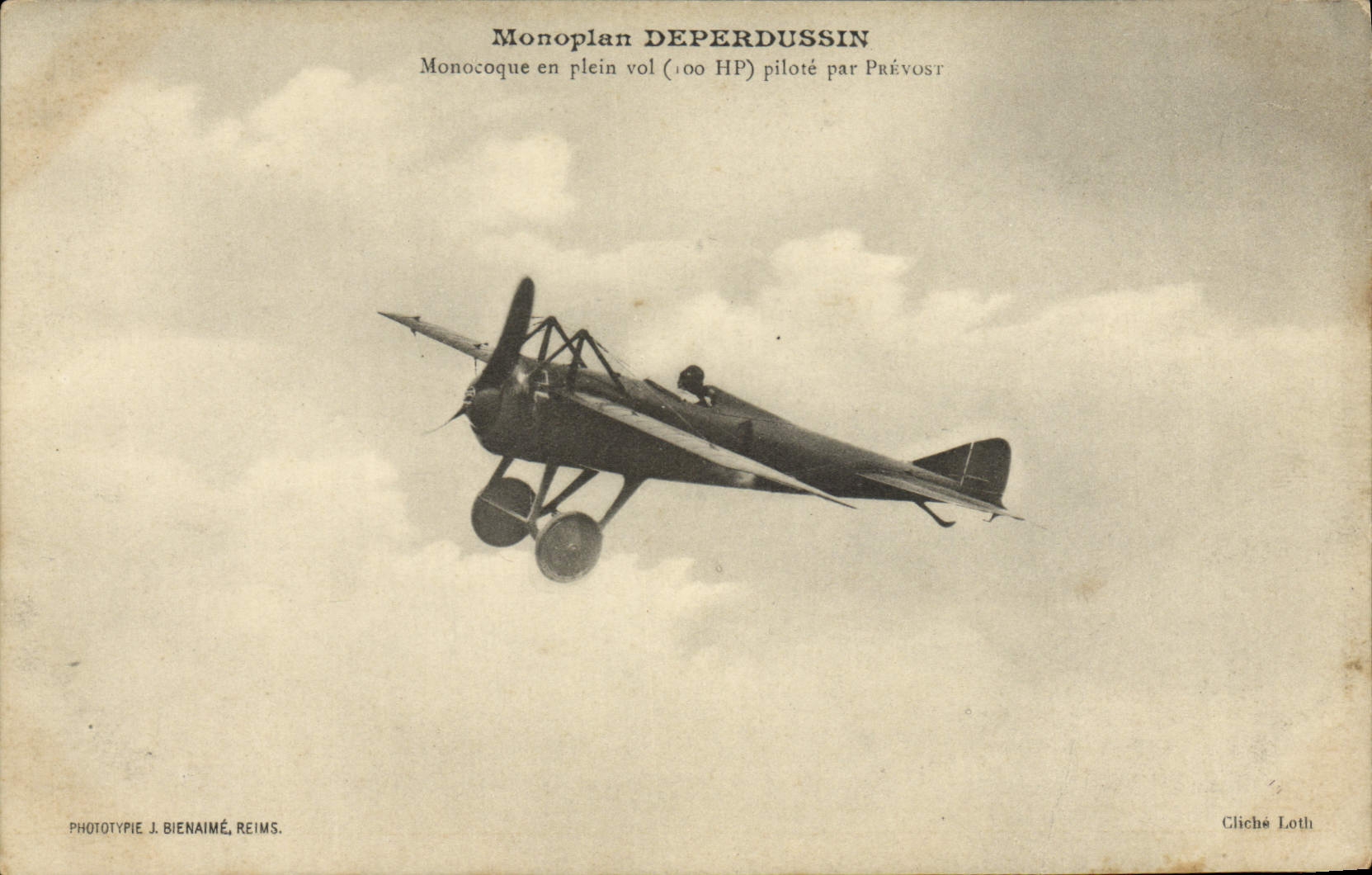 VINTAGE POSTCARD Avion Aviation Monoplane Deperdussin Monocoque in full flight controls by Prevost