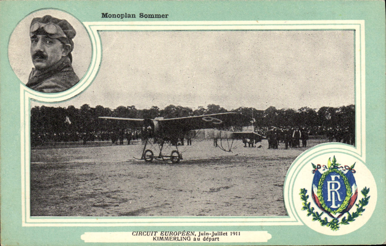 VINTAGE POSTCARD Plane Aviation Monoplane To summon European Circuit June Kimmerling July 1911 at the beginning