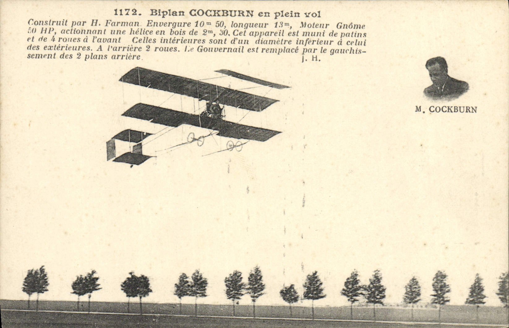 VINTAGE POSTCARD Plane Aviation Cockburn Biplane in full flight Farman