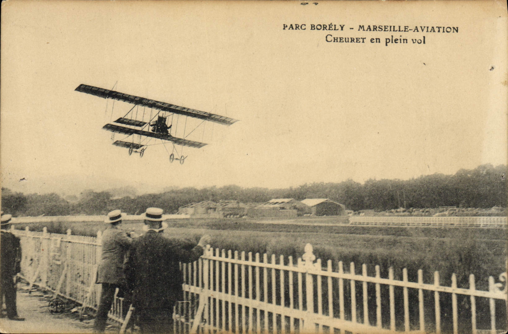 VINTAGE POSTCARD Plane Aviation Park Borely Marseilles Cheuret Aviation in full flight
