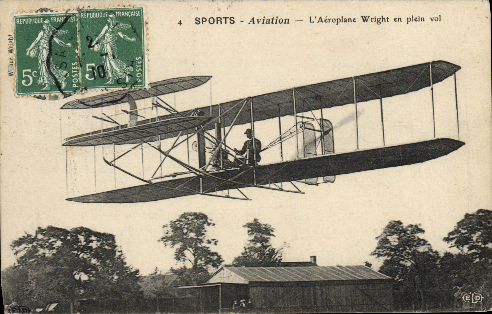 CPA Avion Aviation Aeroplane Wright en plein vol